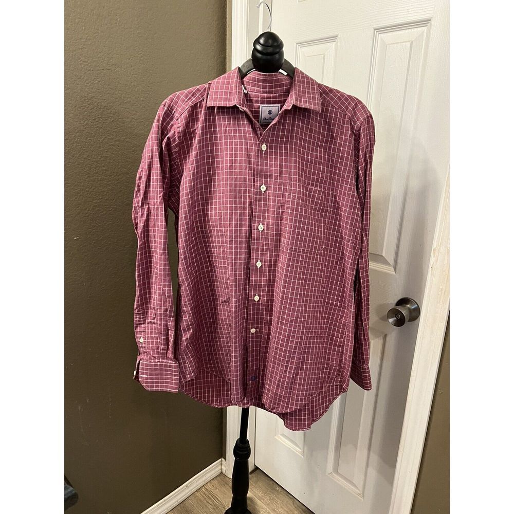 David Donahue Men's Plaid Long Sleeve Button Down Shirt Red‎ Size Large